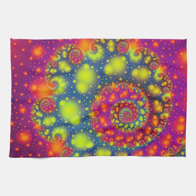 Psychedelic Spiral Neon Decorative Abstract Art Kitchen Towel (Horizontal)