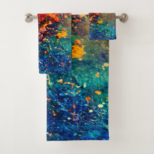 Psychedelic Splatter   Colourful Rainbow Abstract Bath Towel Set