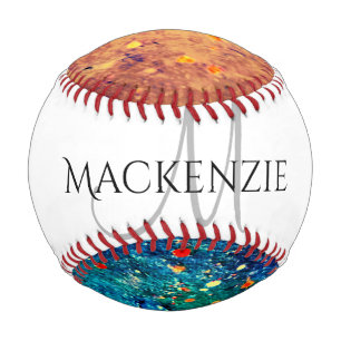Psychedelic Splatter Rainbow Abstract Monogram Baseball