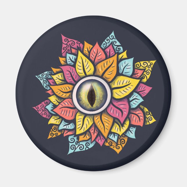 Psychedelic Spooky Eye Flower Colourful Magnet (Front)