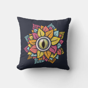 Psychedelic Spooky Eye Flower Colourful Throw Pillow