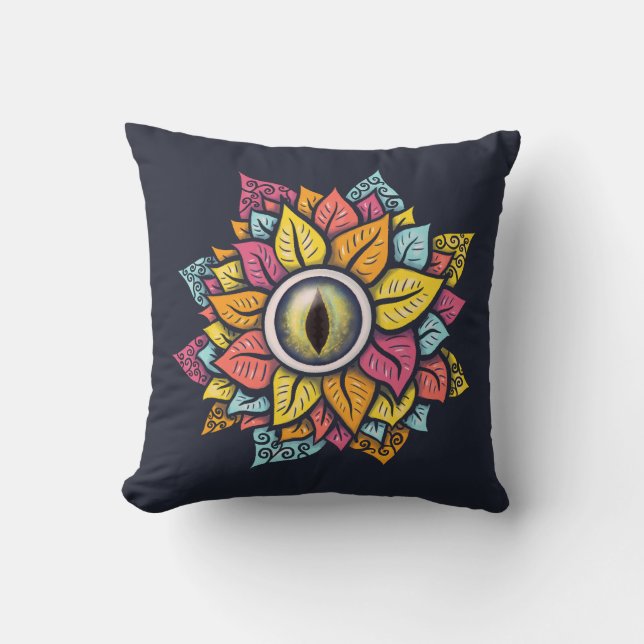 Psychedelic Spooky Eye Flower Colourful Throw Pillow (Front)