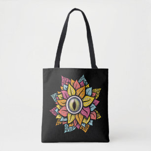 Psychedelic Spooky Eye Flower Colourful Tote Bag
