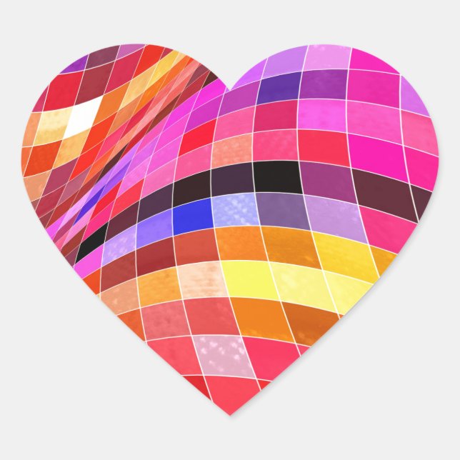 Psychedelic Square Pattern Heart Sticker (Front)