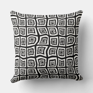 Psychedelic Square Prisms Check Black White Floral Throw Pillow