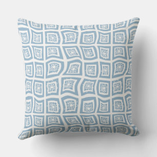 Psychedelic Square Prisms Check White Blue Floral Throw Pillow