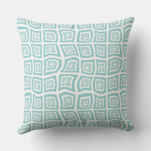 Psychedelic Square Prisms Check White Teal Floral Throw Pillow