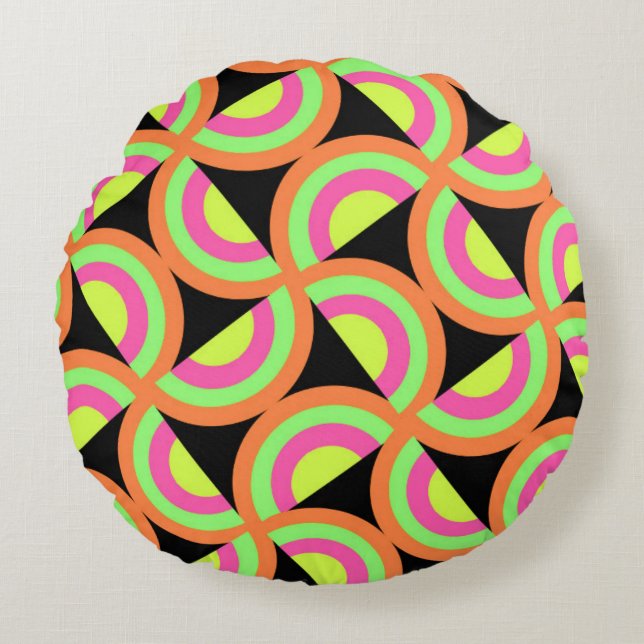 Psychedelic Squares Round Pillow (Front)
