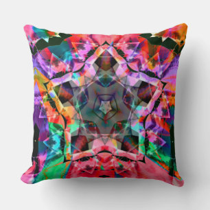 Psychedelic star with red parts and neon shades   throw pillow