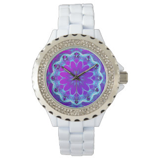 Psychedelic Stars, Abstract Violet Purple Glow Watch