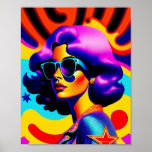 Psychedelic Stars and Stripes Pop Art Diva Poster<br><div class="desc">This pop art creation will take you on a journey to the groovy past, with a bold and stylish twist. A mesmerizing, psychedelic girl, wearing a pair of cool sunglasses, pops against the dynamic stars and stripes background. The retro vibe, combined with the modern pop art design, makes this piece...</div>