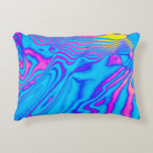 Psychedelic Striped Zebra: Neon Fluorescent Backgr Accent Pillow