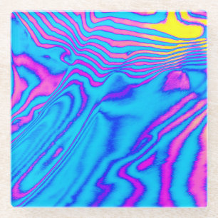 Psychedelic Striped Zebra: Neon Fluorescent Backgr Glass Coaster