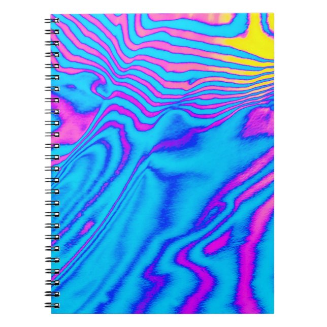 Psychedelic Striped Zebra: Neon Fluorescent Backgr Notebook (Front)