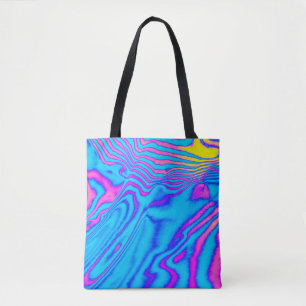 Psychedelic Striped Zebra: Neon Fluorescent Backgr Tote Bag