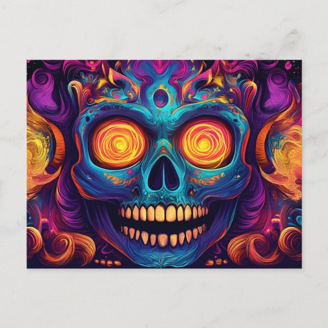 Psychedelic Sugar Skull Art - Day of the Dead Postcard (Front)