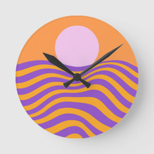 Psychedelic Sun and Rippling Waves1 Round Clock