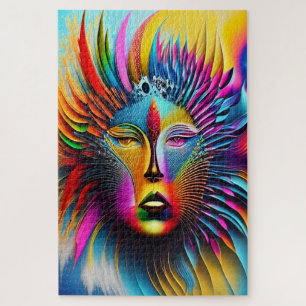Psychedelic Sun Face Abstract Art Jigsaw Puzzle
