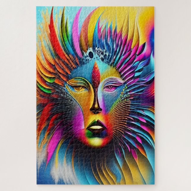 Psychedelic Sun Face Abstract Art Jigsaw Puzzle (Vertical)