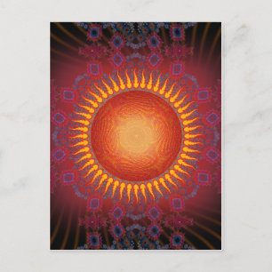 Psychedelic Sun: Spiral Fractal Design Postcard