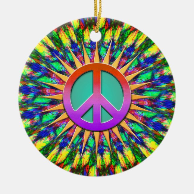 Psychedelic Sunshine Groovy Peace Ornament (Front)