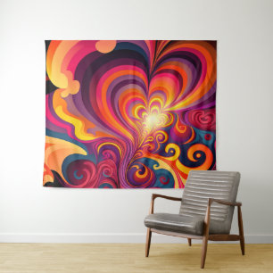 Psychedelic Surreal Swirl Heart Pattern Tapestry