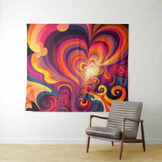Psychedelic Surreal Swirl Heart Pattern Tapestry