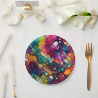 Psychedelic Surreal Watercolor Pattern Paper Plate