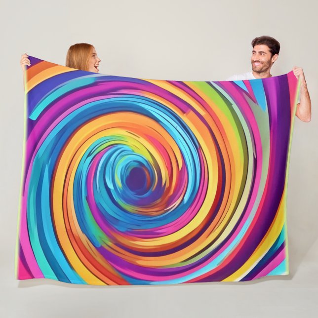 Psychedelic Swirl of Rainbow Hues Fleece Blanket (In Situ)