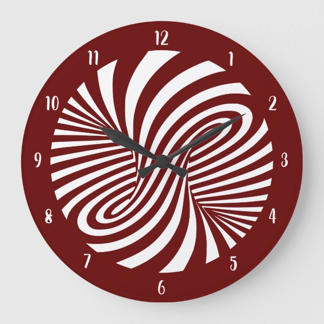 Psychedelic Swirl Optical Illusion Burgundy Large Clock (Front)
