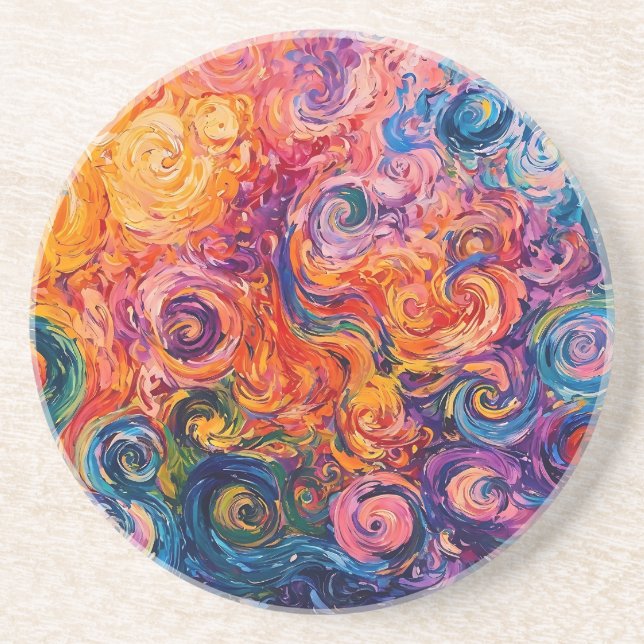 Psychedelic Swirls Oil Painting Coaster (Front)