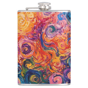 Psychedelic Swirls Oil Painting Hip Flask