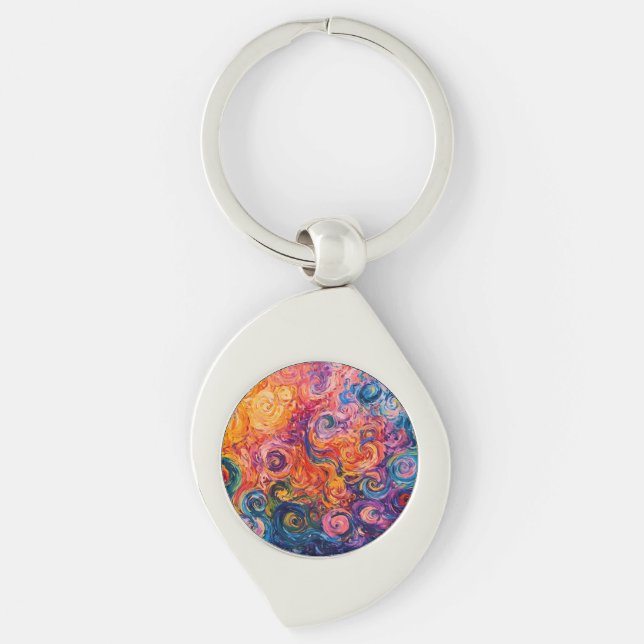 Psychedelic Swirls Oil Painting Keychain (Front)