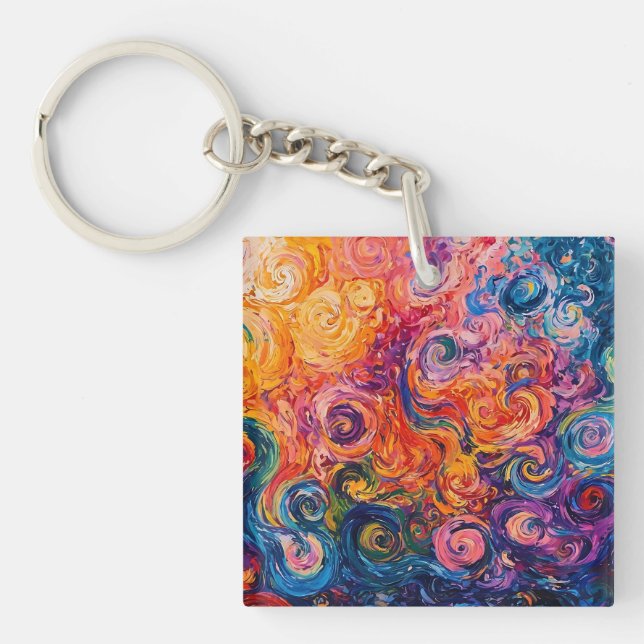 Psychedelic Swirls Oil Painting Keychain (Front)