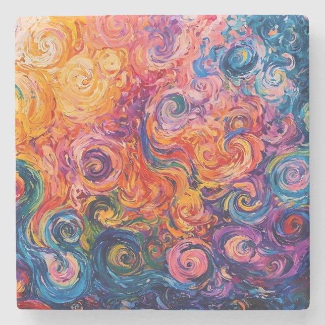 Psychedelic Swirls Oil Painting Stone Coaster (Front)