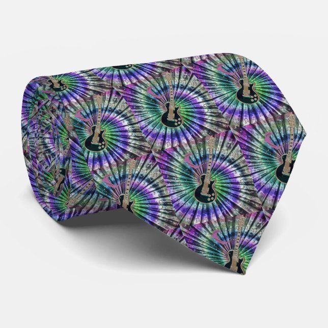 Psychedelic Tie-Dye Electric Guitar Music Tie (Rolled)