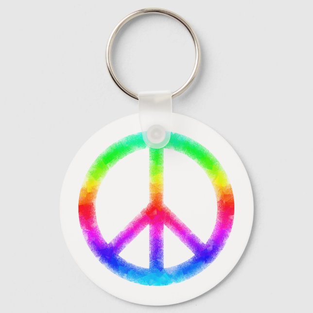 Psychedelic Tie-Dye Peace Sign Keychain (White) (Front)