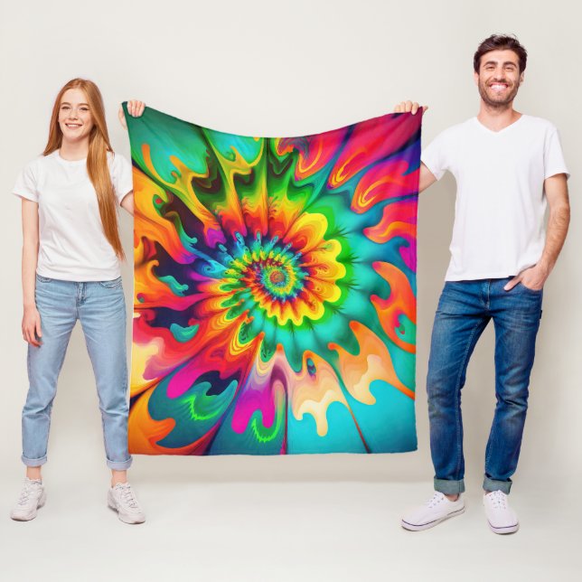 Psychedelic Tie Dye Retro Surreal Fleece Blanket (In Situ)