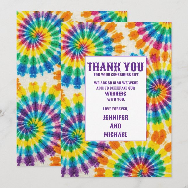 Psychedelic Tie Dye Thank You Cards (Front/Back)