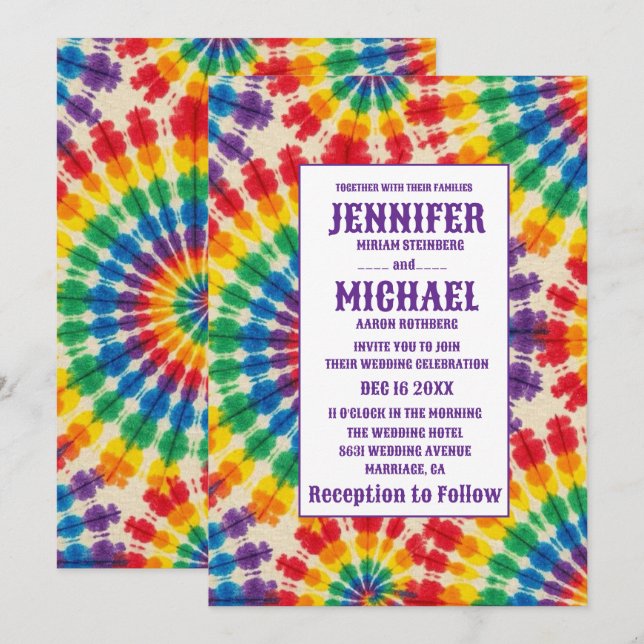Psychedelic Tie Dye Wedding Invitations (Front/Back)