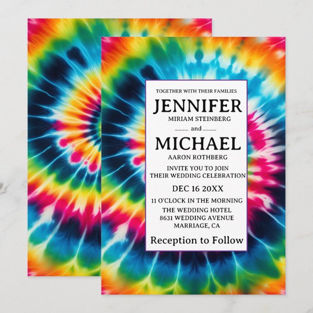 Psychedelic Tie Dye Wedding Invitations (Front/Back)