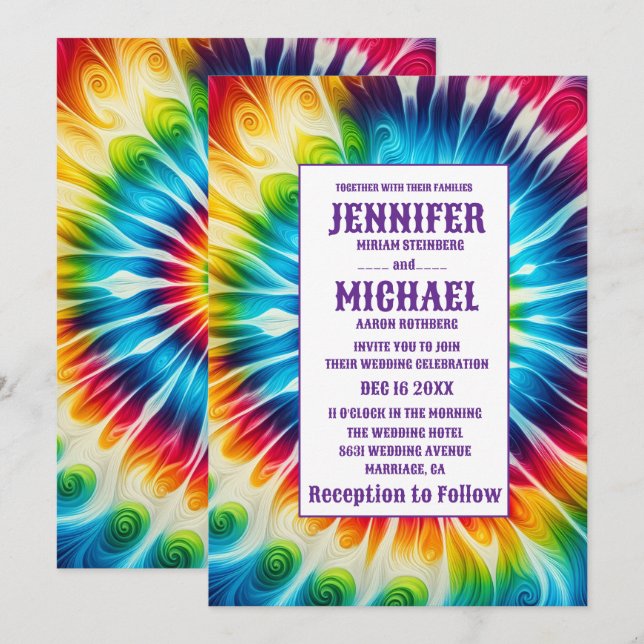 Psychedelic Tie Dye Wedding Invitations (Front/Back)