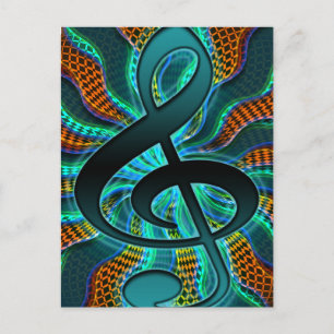 Psychedelic Treble Clef / G Clef Music Symbol Postcard