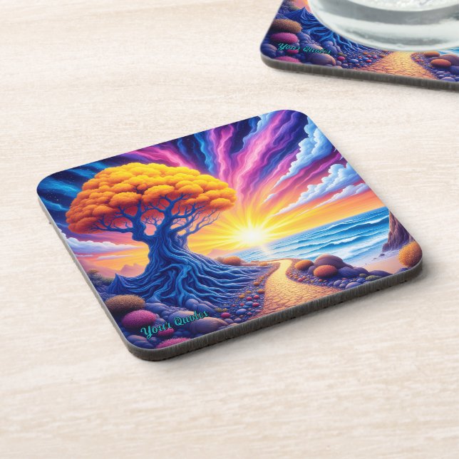 Psychedelic Tree Sunset Surreal Landscape Coaster (Left Side)