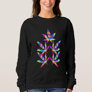 Psychedelic Trippy Bud 5 Pot Leaves Graphic Stoner Sweatshirt