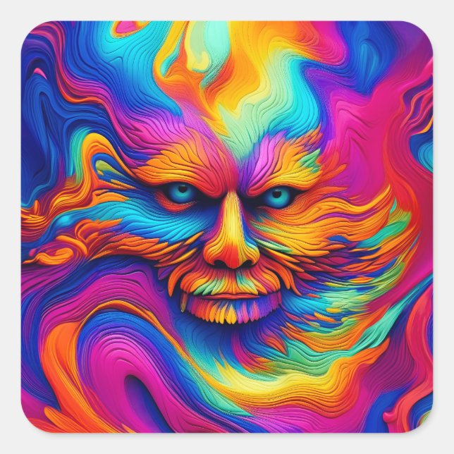 Psychedelic Trippy Colourful Abstract Paint Splash Square Sticker (Front)