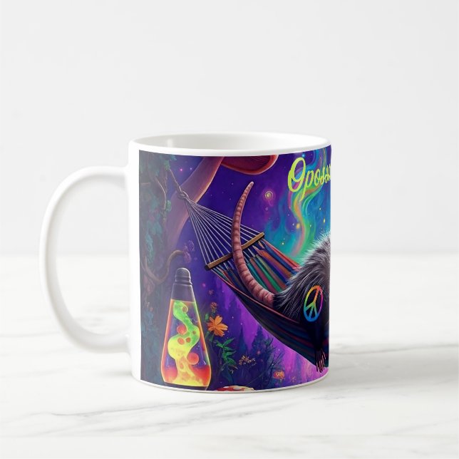 Psychedelic Trippy Hippie Opossum Custom Personal Coffee Mug (Left)