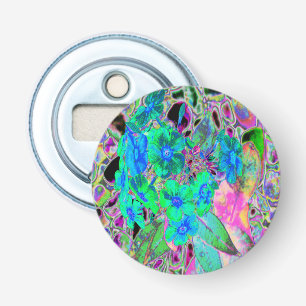 Psychedelic Trippy Lime Green and Blue Flowers Bottle Opener