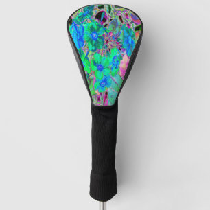 Psychedelic Trippy Lime Green and Blue Flowers Golf Head Cover
