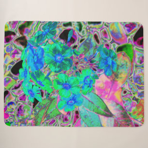 Psychedelic Trippy Lime Green and Blue Flowers Sherpa Blanket